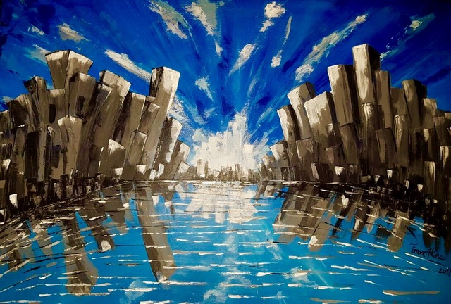 Artist Alina  Tanase. 'Skyscrapers' Artwork Image, Created in 2017, Original Painting Oil. #art #artist