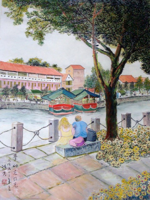 Artist Heng Tan. 'Clarky Singapore River' Artwork Image, Created in 2013, Original Watercolor. #art #artist