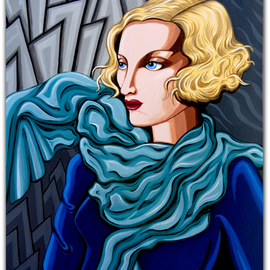 Tara Hutton: 'Dominique', 2015 Acrylic Painting, Figurative. Artist Description:  Art Deco, figurative, woman, glamour, lady, portrait, face, eyes, wavy hair, beautiful, Hollywood, ruffles,  ...