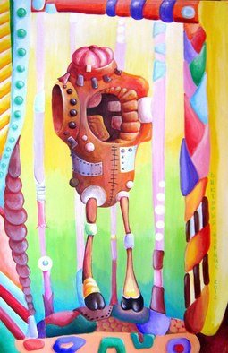 Viktoria Zhornik: 'Mechanism', 2012 Acrylic Painting, Surrealism.  machines, the positive, the robot figure, futurism, bright, mechanism ...