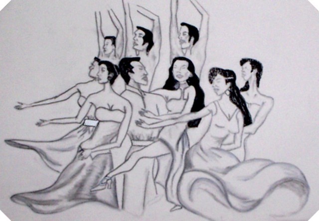 Marie Beckford  'Dancers', created in 2007, Original Drawing Charcoal.