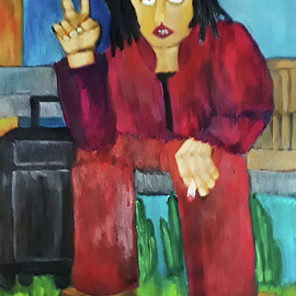 Gabby Tary: 'refuse to bow', 2019 Acrylic Painting, Activism. Artist Description: Homeless women on Venice Beach trying to survive the system. ...