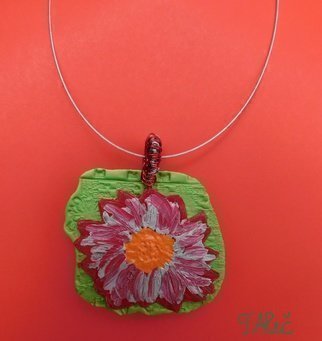 Tatjana Alic: 'handmade necklace', 2019 Crafts, Floral. Necklace:- green pendant with colorful design  flower - choker, silver - colored...