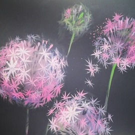 Tatsiana Yukhno: 'pink onion', 2018 Acrylic Painting, Botanical. Artist Description: Acrylic painting on wood panel ...