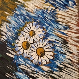Sean Mahoney: 'weathering the storm', 2020 Acrylic Painting, World Conflict. Artist Description: Every artist made one, and this is my Covid painting. Featuring 3 daisies huddled together, leaning on and supporting each other amidst a sea of chaos and uncertainty.  They truely are  in  it  together.   ...