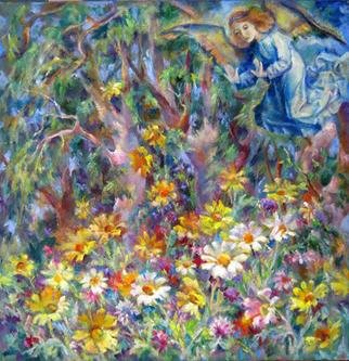 Tatyana Berestov: 'Look at the house  Angel', 2011 Oil Painting, Fantasy.    Spring's Angel    ...