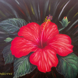 Tatyana Bondareva: 'Hibiscus', 2012 Oil Painting, nature. Artist Description:     hibiscus, oil painting, flowers, still life, red, green, summer, Tatyana Bondareva, original painting, oil paintings, art            ...