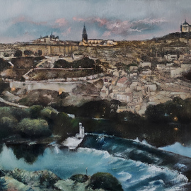 Tomas Castano: 'toledo panoramic', 2022 Oil Painting, Landscape. Artist Description: I have captured the soul of Toledo at sunset, with warm tones and brushstrokes full of passion. In oil, I use realistic impressionism to capture the vibrant energy of the city. My art brings the essence of an eternal sunset to your home, inspiring every day with its ...