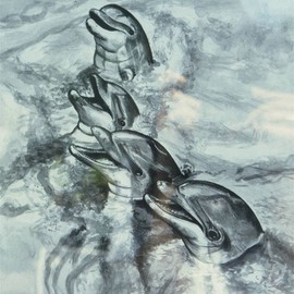 Terri Flowers: 'Dolphins in Watercolor', 1987 Other Painting, Sea Life. Artist Description:   Dolphins swimming together in ocean. Black and white watercolor on illustration board. ...