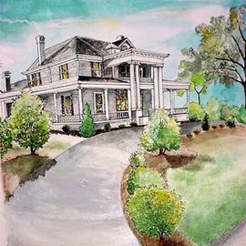 Terri Flowers: 'McCree House Camilla Georgia', 2005 Pen Drawing, Architecture. Artist Description:  Pen and ink with watercolor on illustration board of historical home located in Camilla Georgia. ...