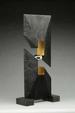 Ted Schaal: 'Open Window', 2012 Mixed Media Sculpture, Minimalism.  Mirror polished stainless steel surfaces contrast with primative textures on bronze to create this sculptures balanced composition.  A 10 foot version is scheduled to be installed in Little Rock, AR 2016.  The one pictured is installed in Lone Tree.  CO.  I will have to cast a new one to fill...