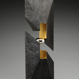 Ted Schaal: 'Open Window', 2012 Mixed Media Sculpture, Minimalism. Artist Description:  Mirror polished stainless steel surfaces contrast with primative textures on bronze to create this sculptures balanced composition.  A 10 foot version is scheduled to be installed in Little Rock, AR 2016.  The one pictured is installed in Lone Tree.  CO.  I will have to cast a new one ...