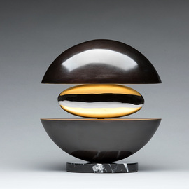 Ted Schaal: 'Rise I', 2018 Bronze Sculpture, Abstract. Artist Description: Elegant round abstract sculpture that combines Bronze, mirror polished stainless steel and 24 karat Gold leaf. ...