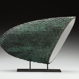 Ted Schaal: 'Shard', 2012 Mixed Media Sculpture, Minimalism. Artist Description: Mirror polished stainless steel surfaces contrast with primative textures on bronze to create this sculptures dynamic composition. I have one left in my possession. ...