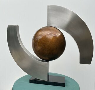 Ted Schaal: 'vortex i', 2023 Bronze Sculpture, Abstract. Vortex I is bronze and stainless steel. It is mounted to a black granite base. ...