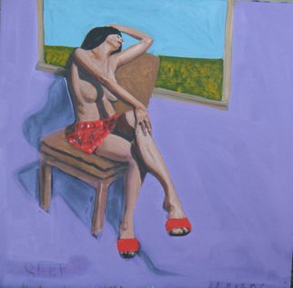Terry Matarelli: 'seek sleep', 2007 Oil Painting, Erotic.  vulnerable young girl in reflective repose  ...