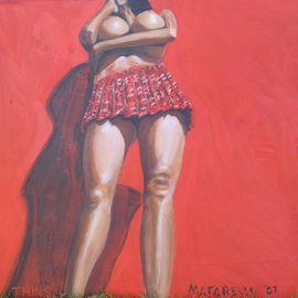 Terry Matarelli: 'think', 2007 Oil Painting, Erotic. Artist Description:  young sccoolgirl in a state of reflective thought ...