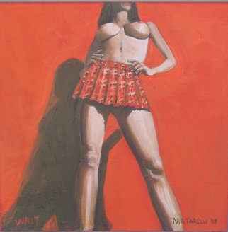 Terry Matarelli: 'wait', 2007 Oil Painting, Erotic.  young schoolgirl standing and waiting agressively for her next adventure ...