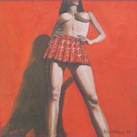 Terry Matarelli: 'wait', 2007 Oil Painting, Erotic. Artist Description:  young schoolgirl standing and waiting agressively for her next adventure ...