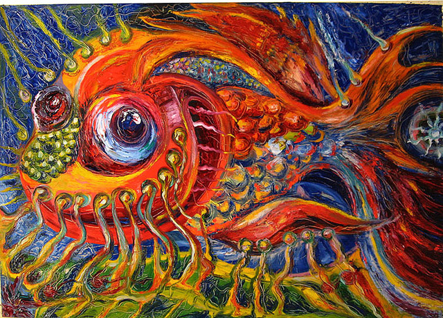 Temo Dumbadze  'Golden Fish', created in 2013, Original Painting Oil.