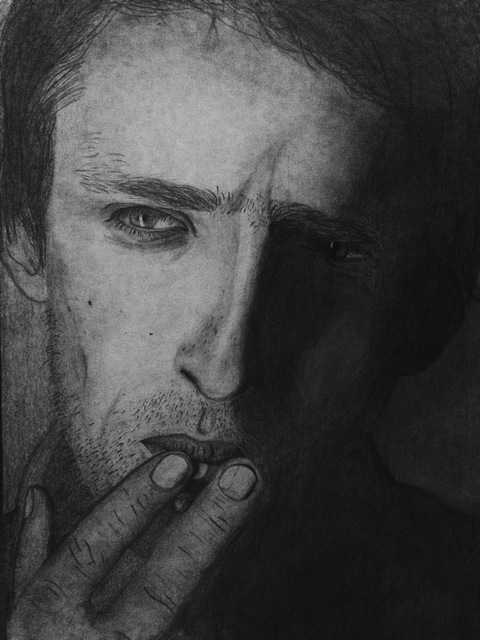 Khawla Ouadie  'Portrait Smoking Man', created in 2016, Original Drawing Pencil.