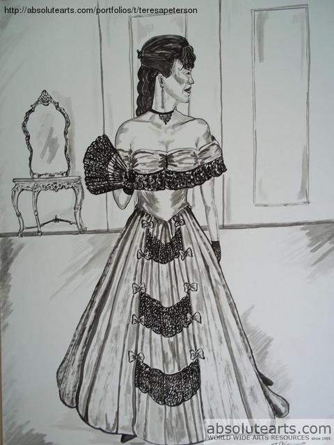 Teresa Peterson  'Victorian Ballgown', created in 2013, Original Painting Ink.