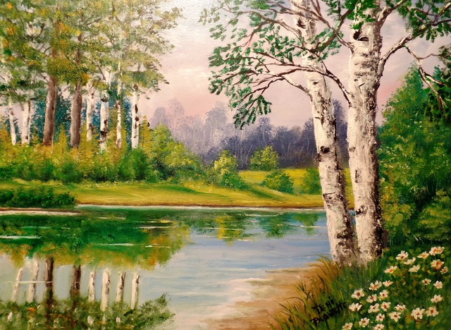 Teri Paquette  'Birch Trees And Lake', created in 2020, Original Watercolor.
