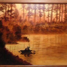 early morning fishing painting By Teri Paquette