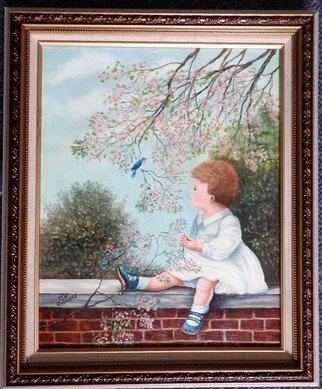 Teri Paquette: 'the bluebird', 2019 Oil Painting, Children. THIS IS AN OIL PAINTING FEATURES LITTLE GIRL ENJOYING THE BUEBIRD ABOVE HER- I PAINTED THIS BECAUSE OF THE BEAUTIFUL SETTING WHICH TELLS A STORY, I WANT MY ART TO PROJECT FEELINGS WHEN FIRDT OBSERVED- IT IS PAINTED ON STRETCHED CANVAS- IN A HIGH QUALITY CUSTOM MADE FRAME, SIGNED IN ...