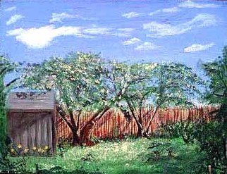 Terri Cabral: 'backyard view', 1999 Oil Painting, Landscape. A view of the artists backyard in Massachusetts. ...