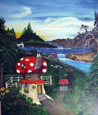 Terri Cabral: 'mushroom fantasy', 2008 Acrylic Painting, Fantasy. Mushroom houses, castles and fantasy on one canvas ...
