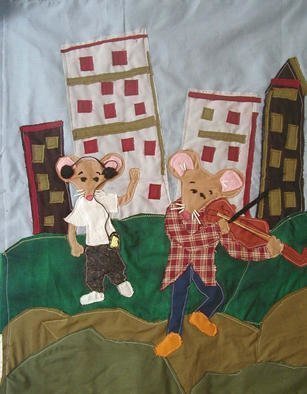 Terri Higgins: 'Country Mouse and the City Mouse', 1998 Fiber, Inspirational. Country Mouse and the City Mouse, Aesop' s Fable, be content with what you have. Fabric, beads, wire....