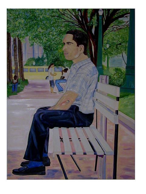 Artist Terri Higgins. 'Man On Park Bench' Artwork Image, Created in 2005, Original Watercolor. #art #artist