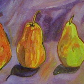 Terri Higgins: 'October Pears', 2002 Oil Painting, Still Life. Artist Description: ( We look alike so we became friends. ) framed- natural maple....