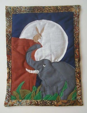 Terri Higgins: 'The Elephants and the Moon', 1998 Fiber, Inspirational. The Elephants and the Moon, Aesop' s Fable. Great things may be done by the cleverness of the little to get the better of the big and strong. Fabric, beads, quilted....