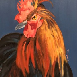 Terri Higgins: 'marie antoinettes chicken 2', 2019 Oil Painting, Birds. Artist Description: Marie Antoinette s Chicken number 2, Chicken, Marie Antoinette s chickens, French chickens, poultry, birds, Actual background color is more blue than it photographed as a gray. ...