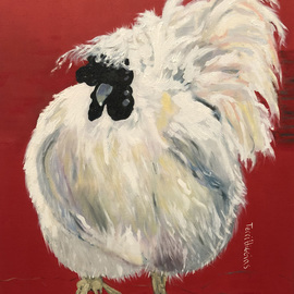 Terri Higgins: 'marie antoinettes chicken 5', 2022 Oil Painting, Birds. Artist Description: Painting number 5 in series of Marie Antoinette s chickens in Versailles.  Oil on linen.  Marie Antoinette s Chicken Number 5...