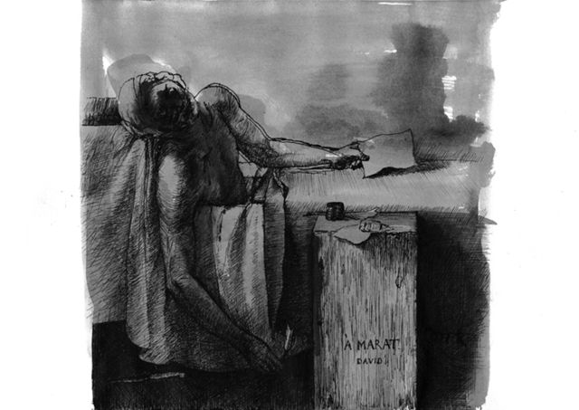 Tessa Was  'When Youre Worn Off Draw, Death Of Marat, From Rules Of Drawing, Pastishes', created in 2009, Original Illustration.