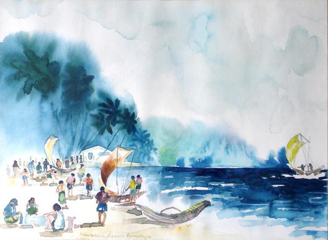 Artist Theekshana Kumara. 'Beach' Artwork Image, Created in 2005, Original Mixed Media. #art #artist