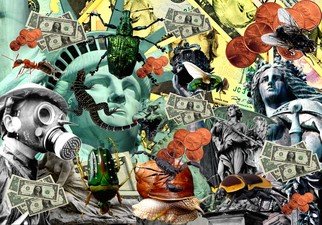 Otis Porritt: 'money on my mind', 2021 Digital Print, Surrealism. Collage is a technique of art creation, primarily used in the visual arts, but in music too, by which art results from an assemblage of different forms, thus creating a new whole. ...