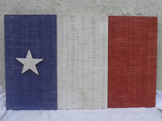 Robert Haifley: 'Liberty Or Death', 2012 Wood Sculpture, History.  First Flag of Texas Sculpted and constructed with over 5,000 large toothpicks. This flag was first created by Sarah Dodson in 1835 for her husband who was in the Texas State Militia fighting against Mexico. The Lone Star is over 6- inches tall and is constructed of toothpicks also...