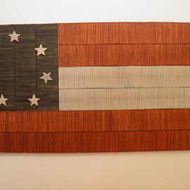 Robert Haifley: 'Symbol of Loss', 2016 Wood Sculpture, History. Artist Description:  First National Confederate Flag constructed and sculpted with over 2,100 toothpicks.Each of the stars are also constructed of toothpicks.  This piece is hand stained ( NOT PAINTED) ! I chose the name of this piece based on the reality that so much was lost as a result of ...