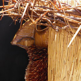 Robert Haifley: 'The Son', 2013 Wood Sculpture, Religious. Artist Description:  Life- Size toothpick sculpture bust of Jesus Christ containing over 45,000 toothpicks. The hair is comprised of over 20,000 flat toothpicks and the beard is comprised of over 5,000 hand stained toothpick tips. This piece took over 3,290- hours to sculpt and construct. It ...