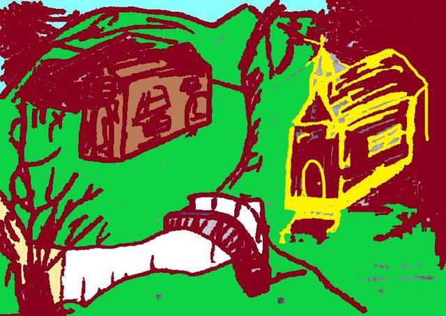 Themis Koutras  'Church And House In Farm', created in 2019, Original Computer Art.