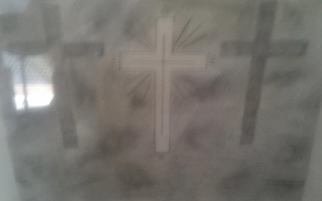 Themis Koutras: '3 crosses and light door', 2019 Pencil Drawing, Biblical. This is a picture of the 3 crosses as the one in the center is white to represent that JESUS CHRIST is the light of the world while the art is drawn in black pencil it represents that the world is in darkness meaning in sin and JESUS CHRIST the ...