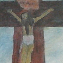 Themis Koutras: 'jesus the king', 2019 Acrylic Painting, Biblical. Artist Description: This is a picture of JESUS CHRIST crucified with a crown instead of thorns it represents that his the KING and he did nothing wrong to be crucified we his people believe him even if he was not crucified we believe him but in this true case he ...