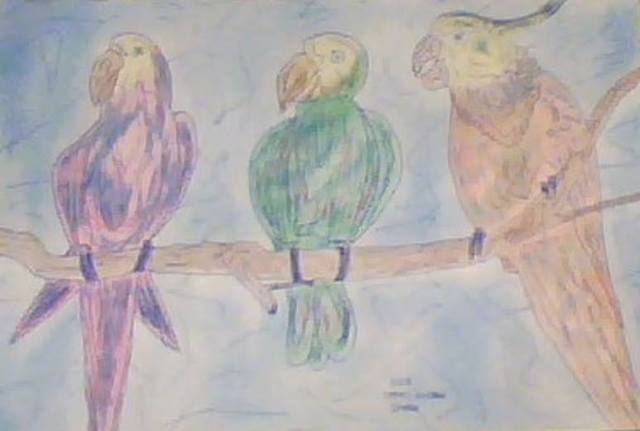 Artist Themis Koutras. 'Parrots' Artwork Image, Created in 2019, Original Book. #art #artist