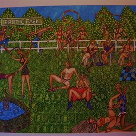 Theodore Kennett Raj: 'erotic  park', 2009 Other Painting, Erotic. Artist Description:  a narrative of a erotic park ...