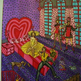 Theodore Kennett Raj: 'just  married', 2009 Other Painting, Humor. Artist Description:  this picture looks at the humourous aspect of a just married couple who have a instant family ...