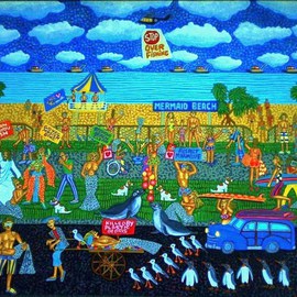 Theodore Kennett Raj: 'protest on mermaid beach', 2012 Acrylic Painting, Beach. Artist Description:  a protest to save our oceans and marine life ...